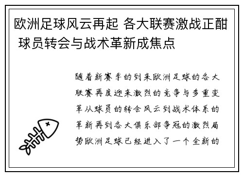 欧洲足球风云再起 各大联赛激战正酣 球员转会与战术革新成焦点 欧洲足球风云再起 各大联赛激战正酣 球员转会与战术革新成焦点